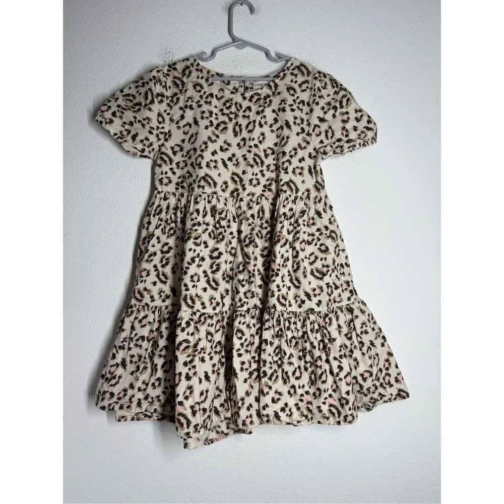 F&F Girls Animal Print Cotton Layred Dress Size 10-11Y